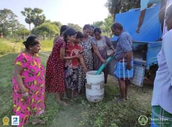 Fishermen and women in Trincomalee actively participating in the Vanni Hope and NAQDA-supported fingerling stocking project, promoting sustainable fishing, aquaculture development, and economic empowerment for over 225 families in rural Sri Lanka.