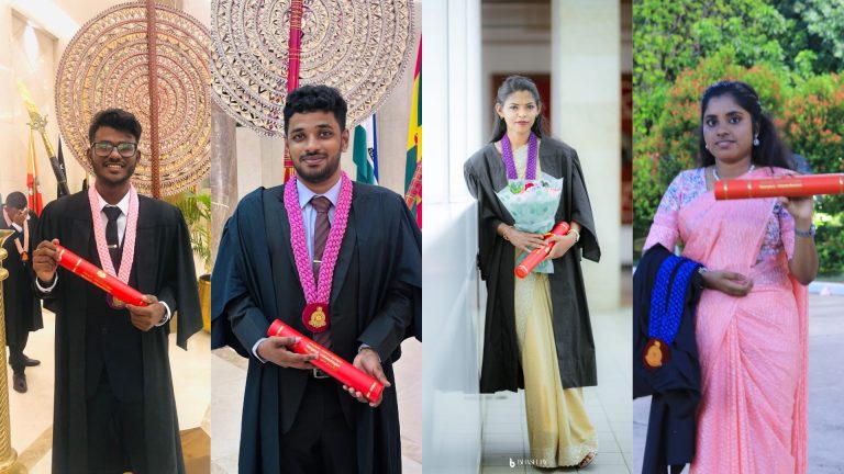 Vanni Hope sponsored graduates from Sri Lanka celebrating their success as new doctors lawyers physiotherapists and scientists through the Student Sponsorship Program