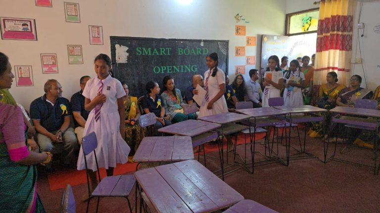 Smart Board installation at BD/Tamil Girls Maha Vidyalayam, students using digital learning tools, teachers receiving Smart Board training, classroom with interactive panel, rural school in Badulla Sri Lanka, Vanni Hope education project, The Vinva Foundation sponsorship, students engaging with Smart Classroom technology, promoting digital literacy in rural Sri Lanka, Wi-Fi enabled classroom, girls education empowerment Badulla, Vanni Hope Smart Classroom initiative, technology access for underserved schools, modern learning environment Sri Lanka, Vanni Hope digital education 2025