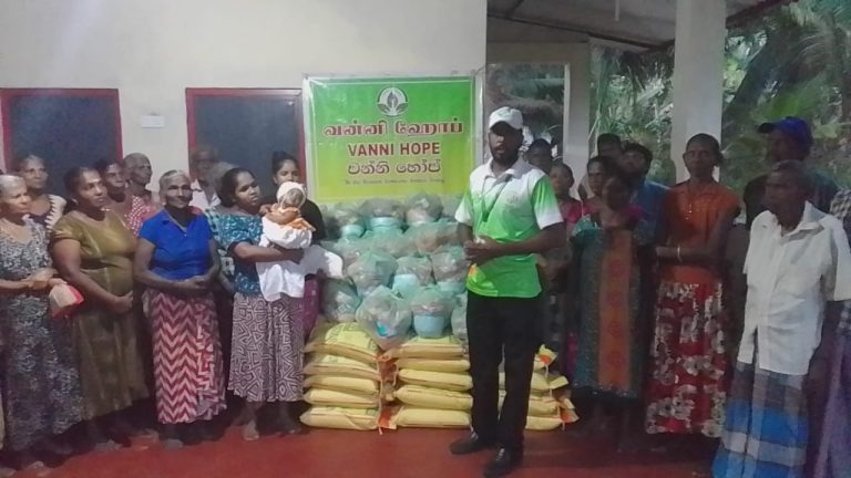 Emergency food relief distribution by Vanni Hope Sri Lanka to flood- and landslide-affected families in Delketh Estate, Kalutara District after Cyclone Ditwah