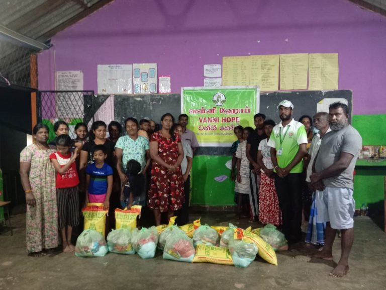 Emergency food relief provided by Vanni Hope Sri Lanka to 19 families in Eduragala Estate, Kalutara District after flooding and landslides