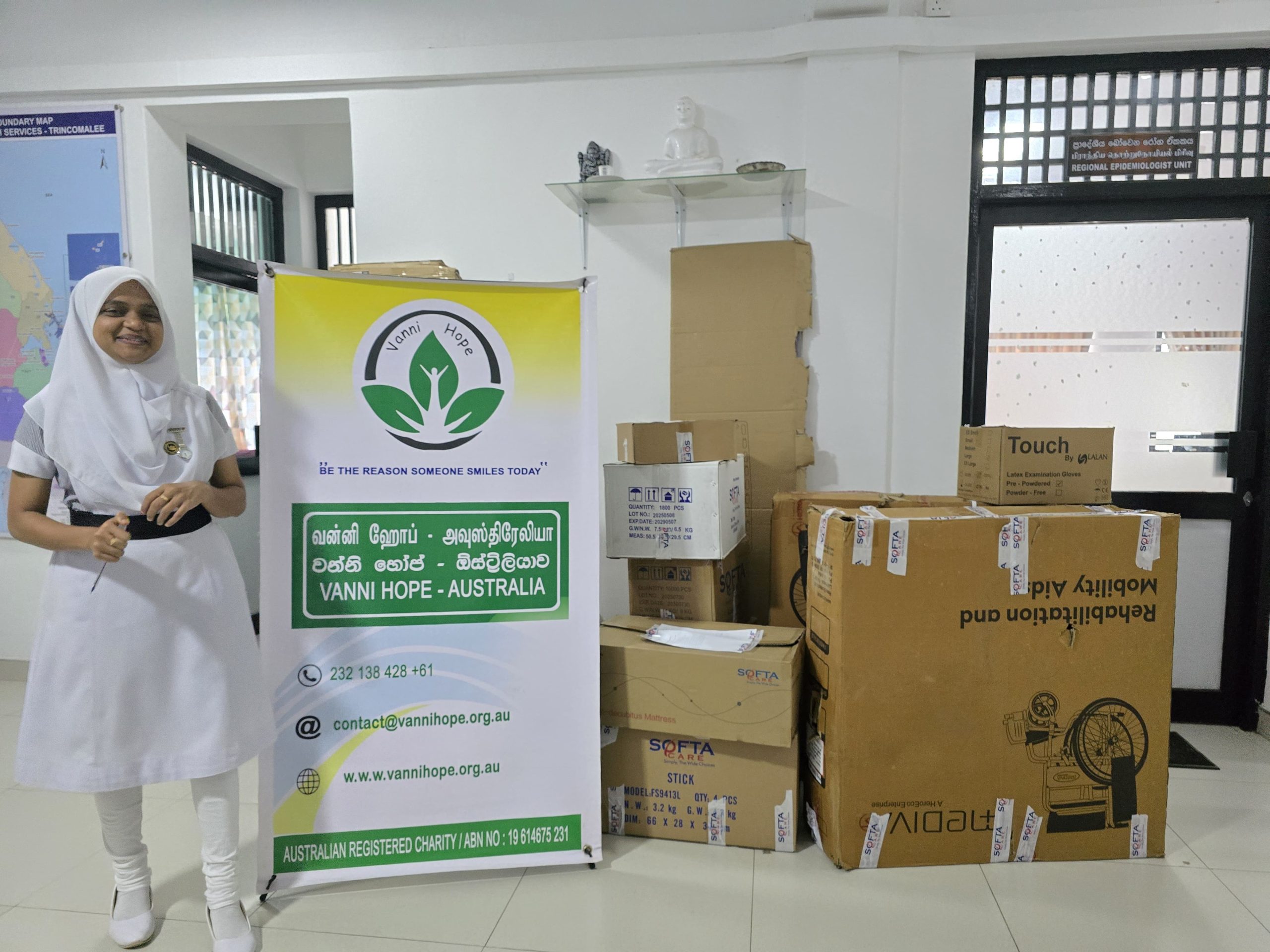 Emergency medical equipment and wheelchairs provided to government hospitals in Trincomalee by Vanni Hope