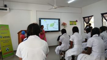 Smart classroom with digital smart board installed at CP/W/Tulloes Tamil Maha Vidyalayam in Nuwara Eliya benefiting rural school students