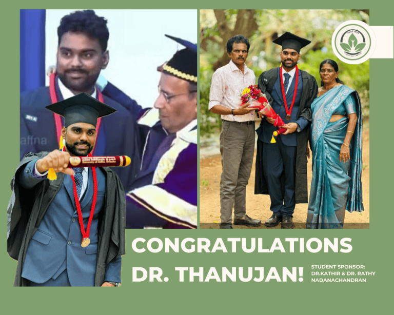 Dr A Thanujan MBBS graduate from University of Jaffna supported by Vanni Hope Student Sponsorship Program