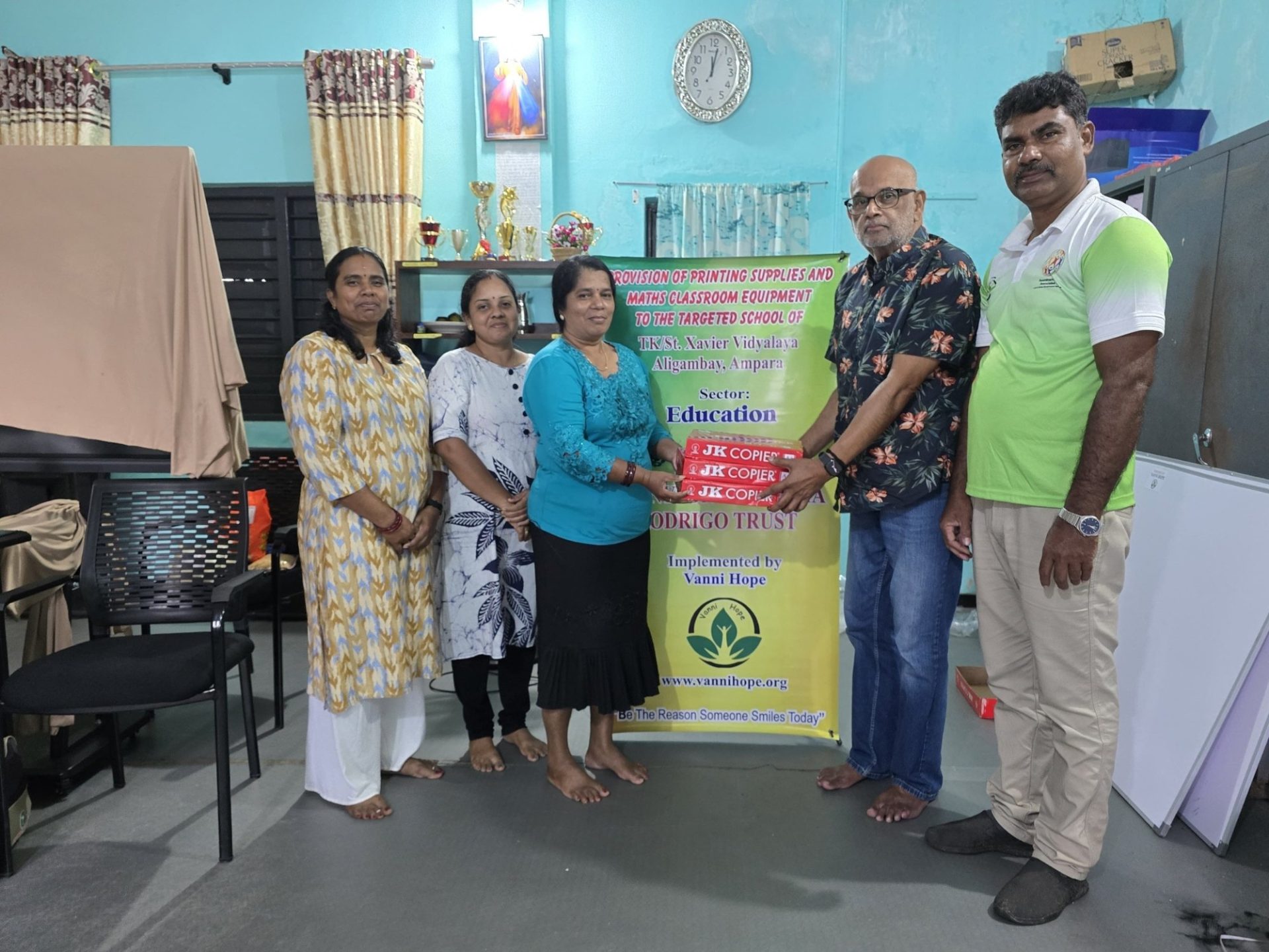 Whiteboards and school supplies provided to TK St Xavier Vidyalaya in Aligambay Ampara District