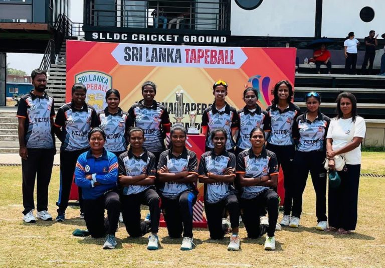 Moolai Victory women’s cricket team competing in the National Tape Ball Championship grand final in Sri Lanka