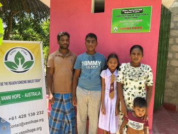 toilet facility handover, sanitation project Sri Lanka, Umari family support, Thirukkovil humanitarian project, Ampara community assistance, Vanni Hope project, rural sanitation initiative, family hygiene support, PLMC Australia sponsorship, safe toilet construction Sri Lanka