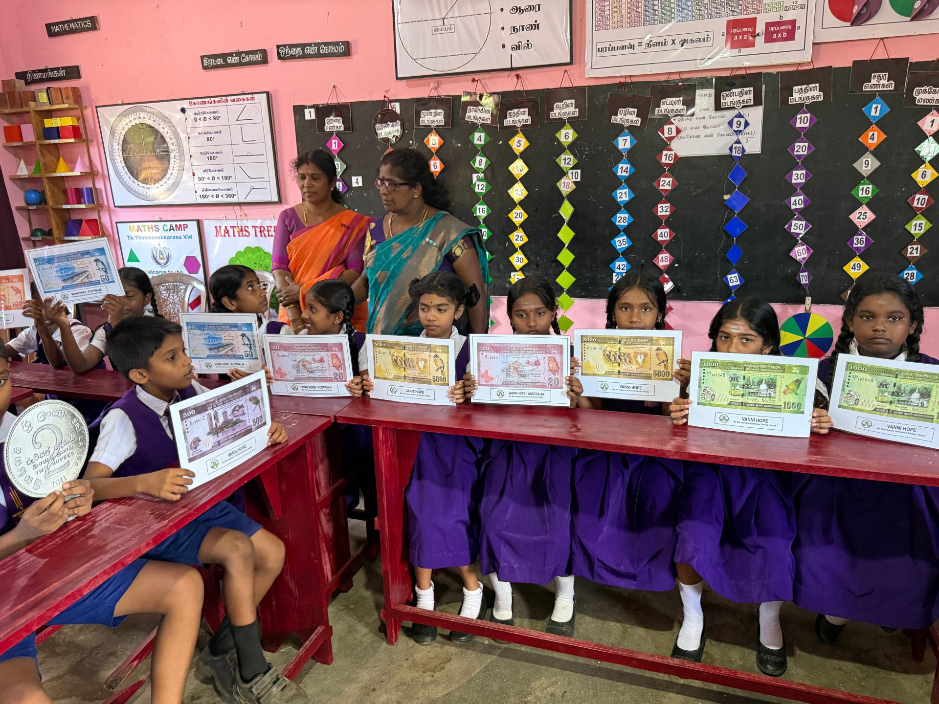 Mathematics classroom handover, Alayadivembu school students, TK Thirunavukkarasu Vidyalayam, Ampara education support, mathematics learning resources, Sri Lanka classroom project, Vanni Hope education initiative, rural school development, students in classroom, educational support Sri Lanka