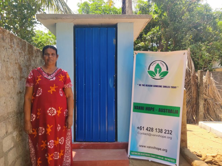 Vanni Hope, Eeswari Jeganathan, Safe Sanitation, Toilet Construction, Household Toilet, Women Headed Family, Aalankerni, Kinniya, Trincomalee, WASH, Health and Wellbeing, Sanitation Support, Privacy and Dignity, Community Support, Sri Lanka